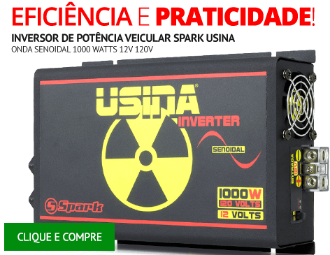 Inversor de Potência Veicular Spark Usina Onda Senoidal 1000 Watts 12V 120V